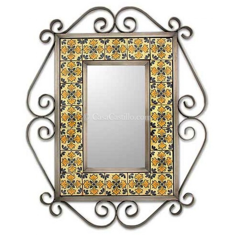 Square Talavera Traditional Mexican Metal Mirror 10" x 10" 
