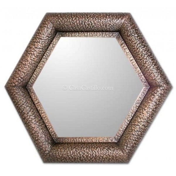 Mexican Tin Mirror Hammered Hexagon