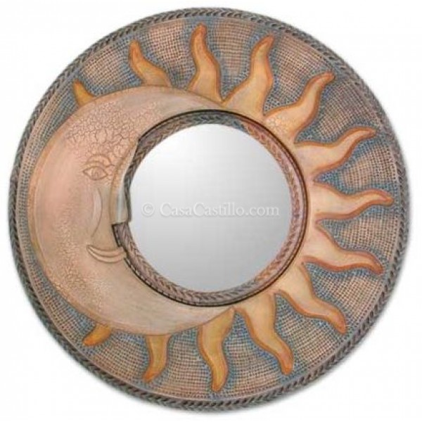 Hand Painted Mexican Tin Mirror Eclipse